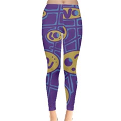 Purple And Yellow Abstraction Leggings  by Valentinaart