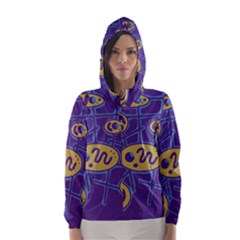 Purple And Yellow Abstraction Hooded Wind Breaker (women) by Valentinaart