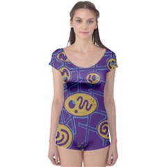 Purple And Yellow Abstraction Boyleg Leotard  by Valentinaart