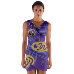 Purple And Yellow Abstraction Wrap Front Bodycon Dress by Valentinaart