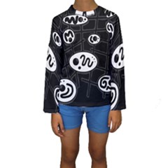 Black And White Crazy Abstraction  Kid s Long Sleeve Swimwear