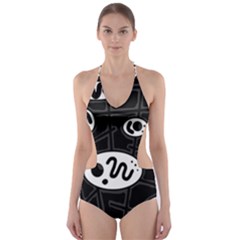 Black And White Crazy Abstraction  Cut-out One Piece Swimsuit