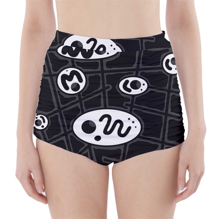 Black and white crazy abstraction  High-Waisted Bikini Bottoms