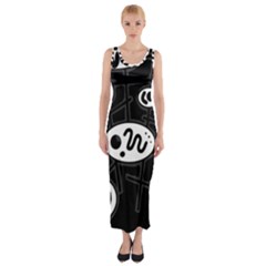 Black And White Crazy Abstraction  Fitted Maxi Dress