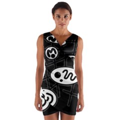 Black And White Crazy Abstraction  Wrap Front Bodycon Dress