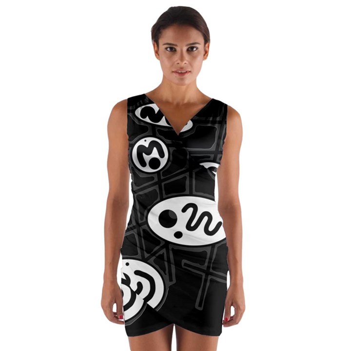 Black and white crazy abstraction  Wrap Front Bodycon Dress