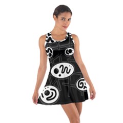 Black And White Crazy Abstraction  Cotton Racerback Dress