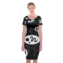 Black And White Crazy Abstraction  Classic Short Sleeve Midi Dress