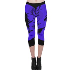 Halloween Witch - Blue Moon Capri Leggings  by Valentinaart