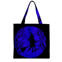 Halloween Witch - Blue Moon Zipper Grocery Tote Bag by Valentinaart