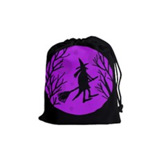 Halloween Witch - Purple Moon Drawstring Pouches (medium)  by Valentinaart