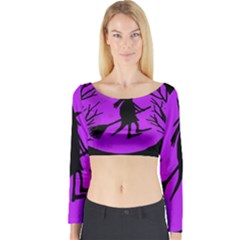 Halloween Witch - Purple Moon Long Sleeve Crop Top