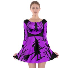 Halloween Witch - Purple Moon Long Sleeve Skater Dress by Valentinaart