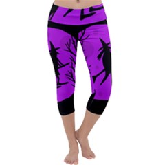 Halloween Witch - Purple Moon Capri Yoga Leggings by Valentinaart