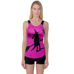 Halloween Witch - Pink Moon One Piece Boyleg Swimsuit