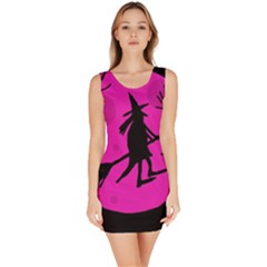 Halloween Witch - Pink Moon Sleeveless Bodycon Dress by Valentinaart