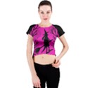 Halloween witch - pink moon Crew Neck Crop Top View1