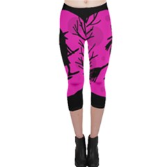 Halloween Witch - Pink Moon Capri Leggings  by Valentinaart