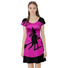 Halloween Witch - Pink Moon Short Sleeve Skater Dress by Valentinaart