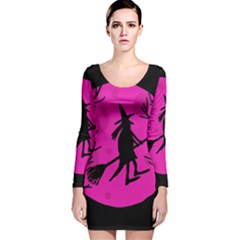 Halloween Witch - Pink Moon Long Sleeve Velvet Bodycon Dress