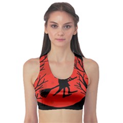 Halloween Witch - Red Moon Sports Bra by Valentinaart