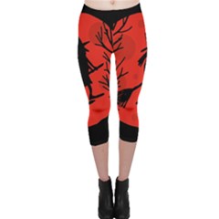 Halloween Witch - Red Moon Capri Leggings  by Valentinaart