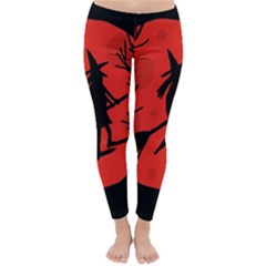 Halloween Witch - Red Moon Winter Leggings  by Valentinaart