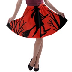 Halloween Witch - Red Moon A-line Skater Skirt