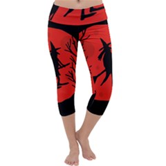 Halloween Witch - Red Moon Capri Yoga Leggings by Valentinaart