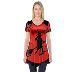 Halloween Witch - Red Moon Short Sleeve Tunic  by Valentinaart