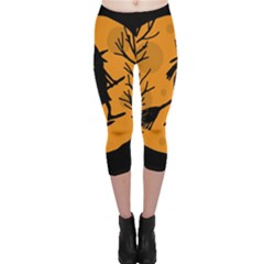 Halloween Witch - Orange Moon Capri Leggings  by Valentinaart