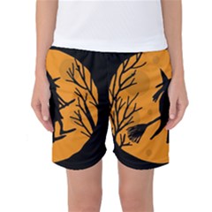 Halloween Witch - Orange Moon Women s Basketball Shorts by Valentinaart