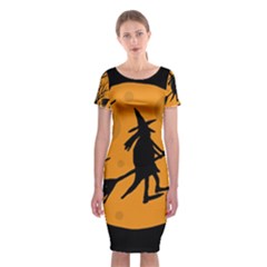 Halloween Witch - Orange Moon Classic Short Sleeve Midi Dress by Valentinaart