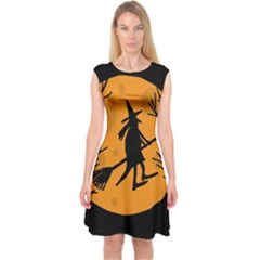 Halloween Witch - Orange Moon Capsleeve Midi Dress