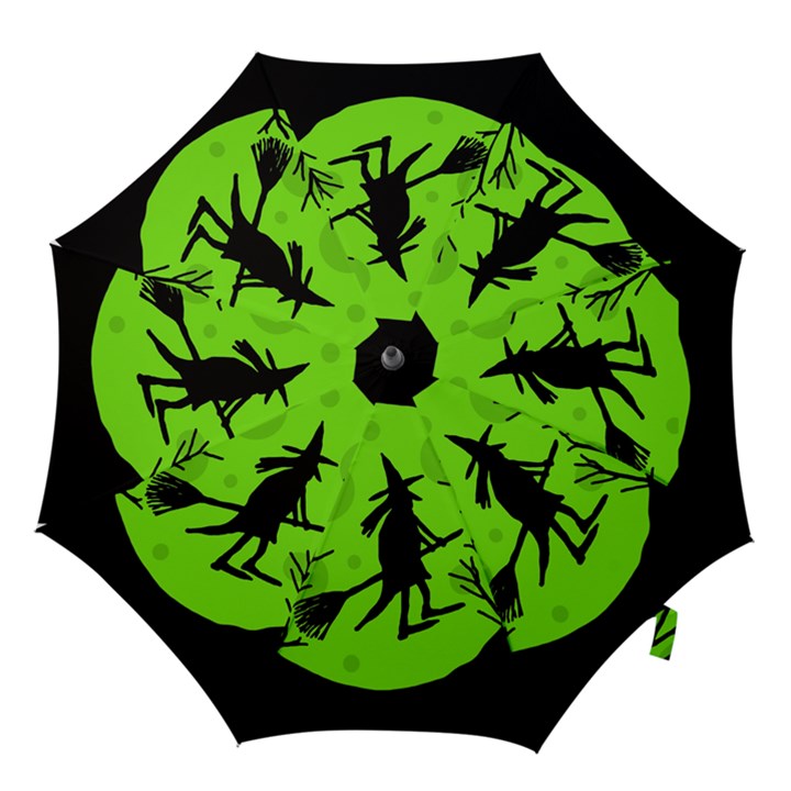 Halloween witch - green moon Hook Handle Umbrellas (Small)