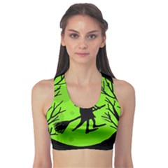 Halloween Witch - Green Moon Sports Bra by Valentinaart