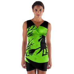 Halloween Witch - Green Moon Wrap Front Bodycon Dress