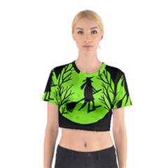 Halloween Witch - Green Moon Cotton Crop Top