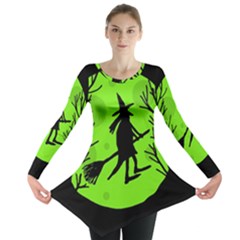 Halloween Witch - Green Moon Long Sleeve Tunic 