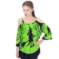 Halloween Witch - Green Moon Flutter Tees