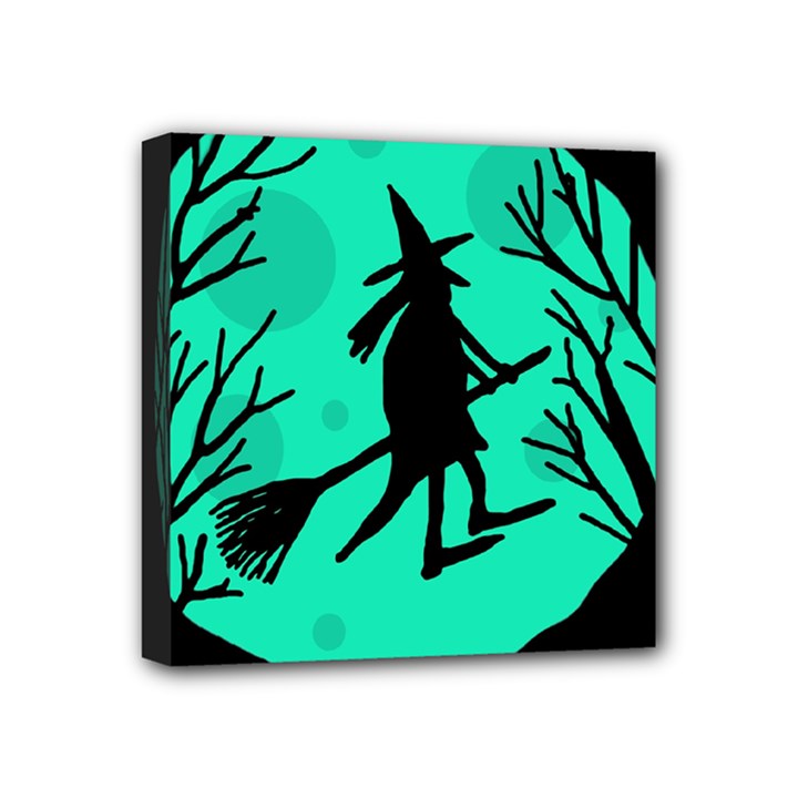 Halloween witch - cyan moon Mini Canvas 4  x 4 