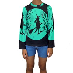 Halloween Witch - Cyan Moon Kid s Long Sleeve Swimwear