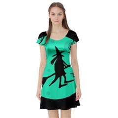 Halloween Witch - Cyan Moon Short Sleeve Skater Dress