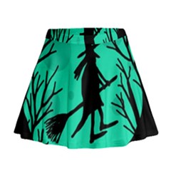 Halloween Witch - Cyan Moon Mini Flare Skirt