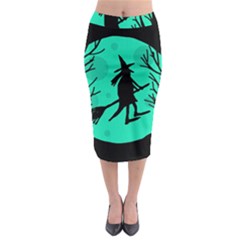 Halloween Witch - Cyan Moon Midi Pencil Skirt