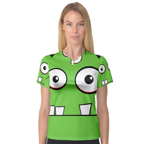 Halloween Frankenstein - Green Women s V-neck Sport Mesh Tee by Valentinaart