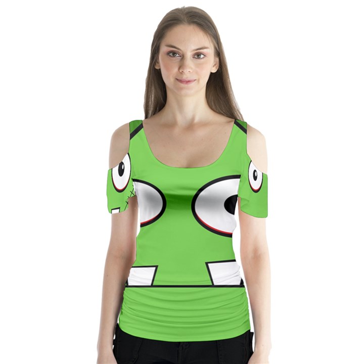 Halloween Frankenstein - green Butterfly Sleeve Cutout Tee 