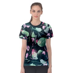 Modern Green And Pink Leaves Women s Sport Mesh Tee