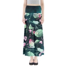 Modern Green And Pink Leaves Women s Maxi Skirt by DanaeStudio