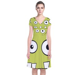 Halloween Frankenstein -yellow Short Sleeve Front Wrap Dress